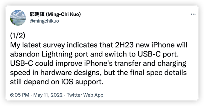 再爆,iPhone 或将改用 USB-C即 Type C 接口